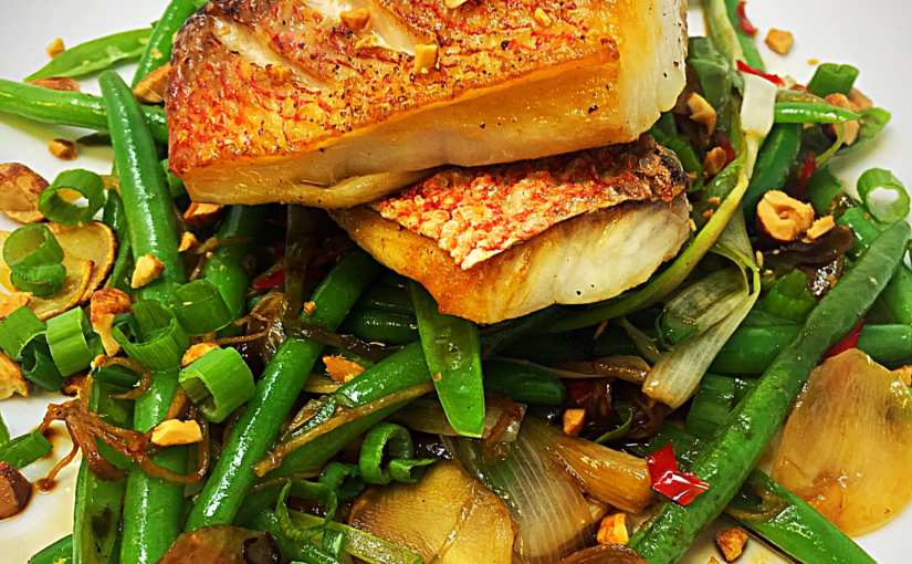 Red Snapper with Green Beans, Ginger & Thai Red Chili