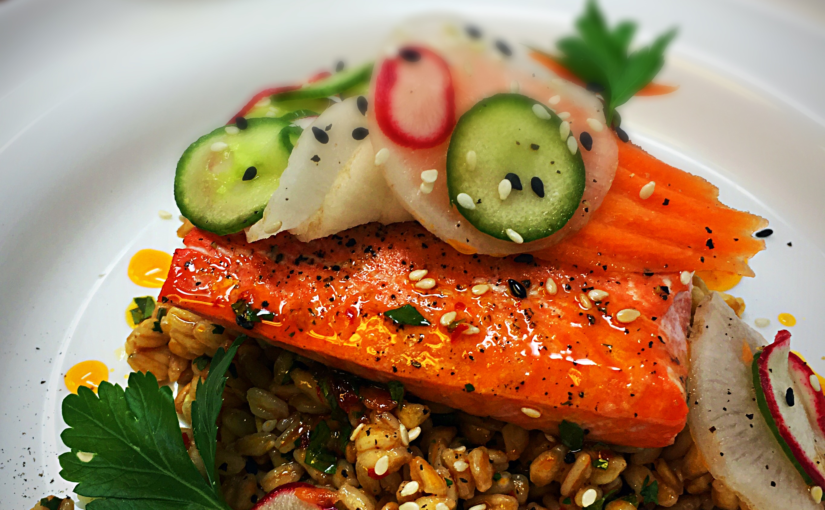 Salmon with Pickled Vegetables & Spicy Vinaigrette