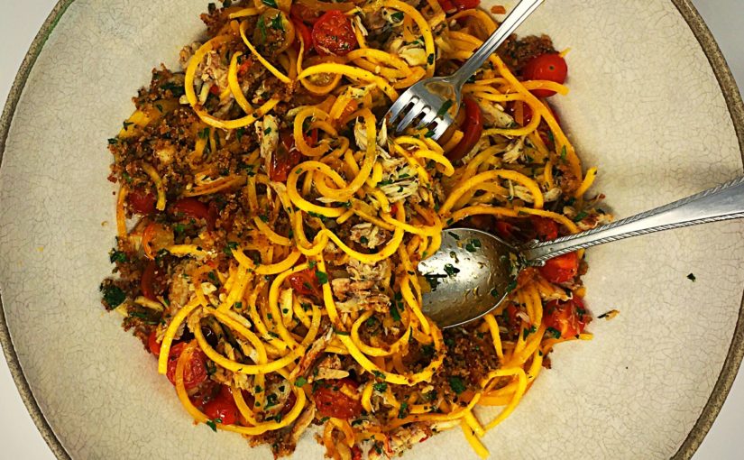 Crunchy Crab with Butternut Squash Noodles Tomatoes & Chilies