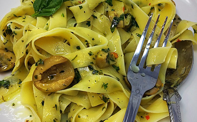 Pappardelle with Parsley Basil Garlic & Green Olives